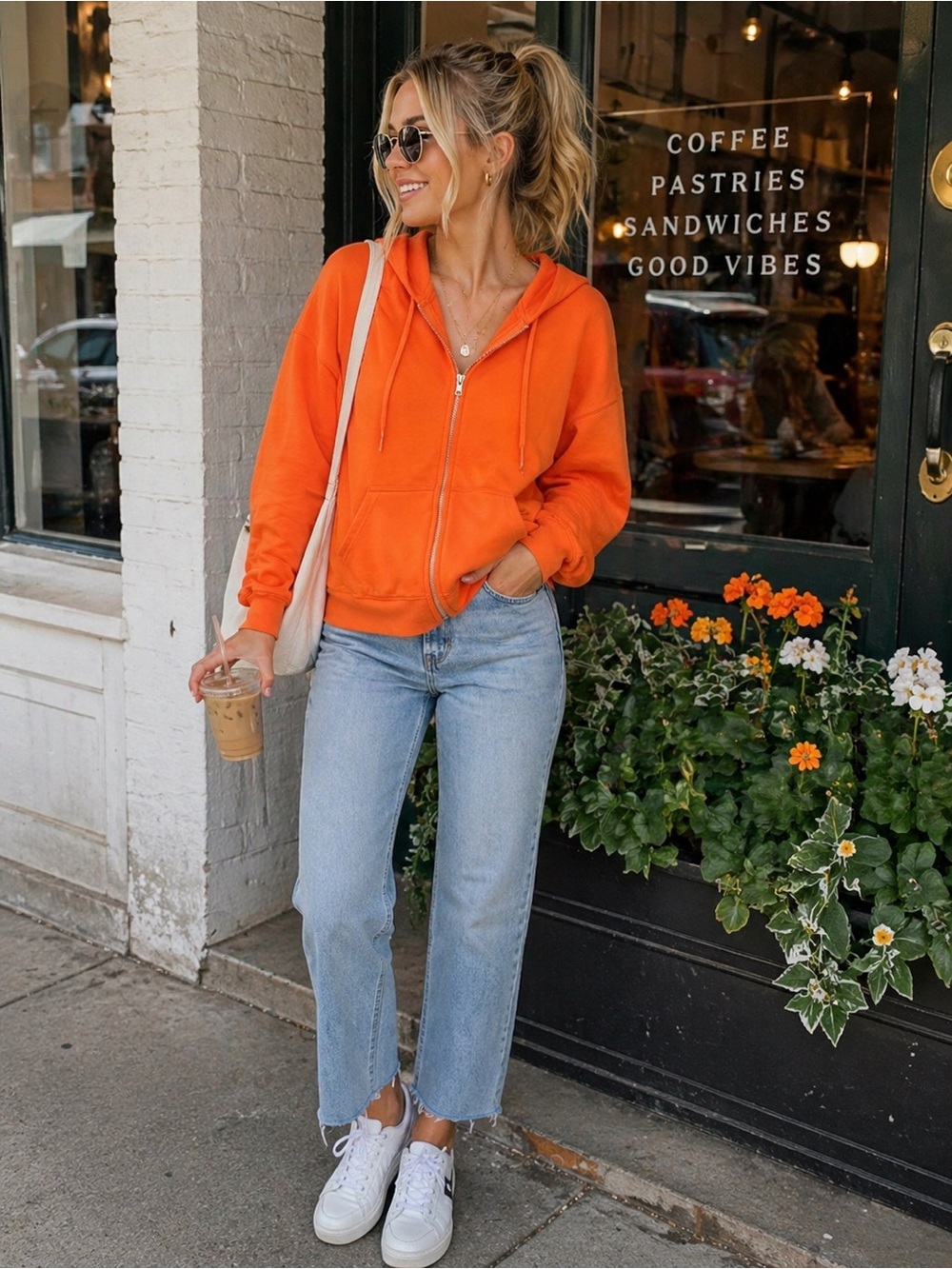 Fabletics Bold Orange Zip-Up Hoodie